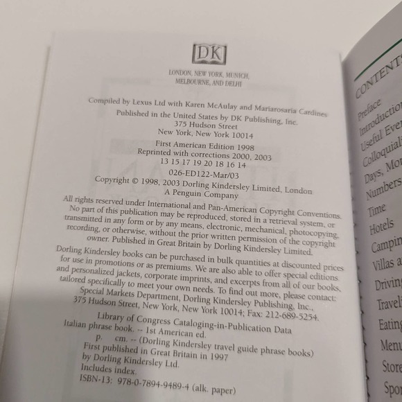 Italian Phrase Book (2003, Paperback) – Eyewitness Travel Guide [Food, Numbers] - Picture 3 of 7